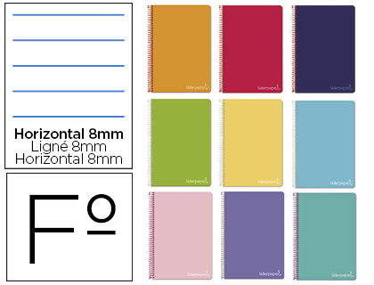 Cuaderno espiral Liderpapel Witty Folio tapa dura 80h 75g horizontal 8mm. colores surtidos